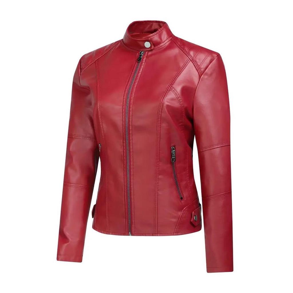 European & American Women's Leather Motorcycle Jacket - Fashion Zipper Short Vintage Coat