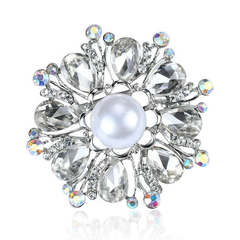 Luxury Elegant Colored Crystal Brooch Rhinestone Pearl Brooch Needle Clothing Suit Coat Accessories