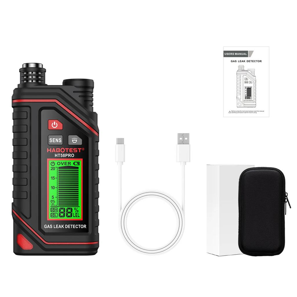 HT58PRO Gas Leak Detector Natural Gas Detector Sound & Light Alarm 0-9999ppm Portable Combustible Gas Detector Extendable Probe