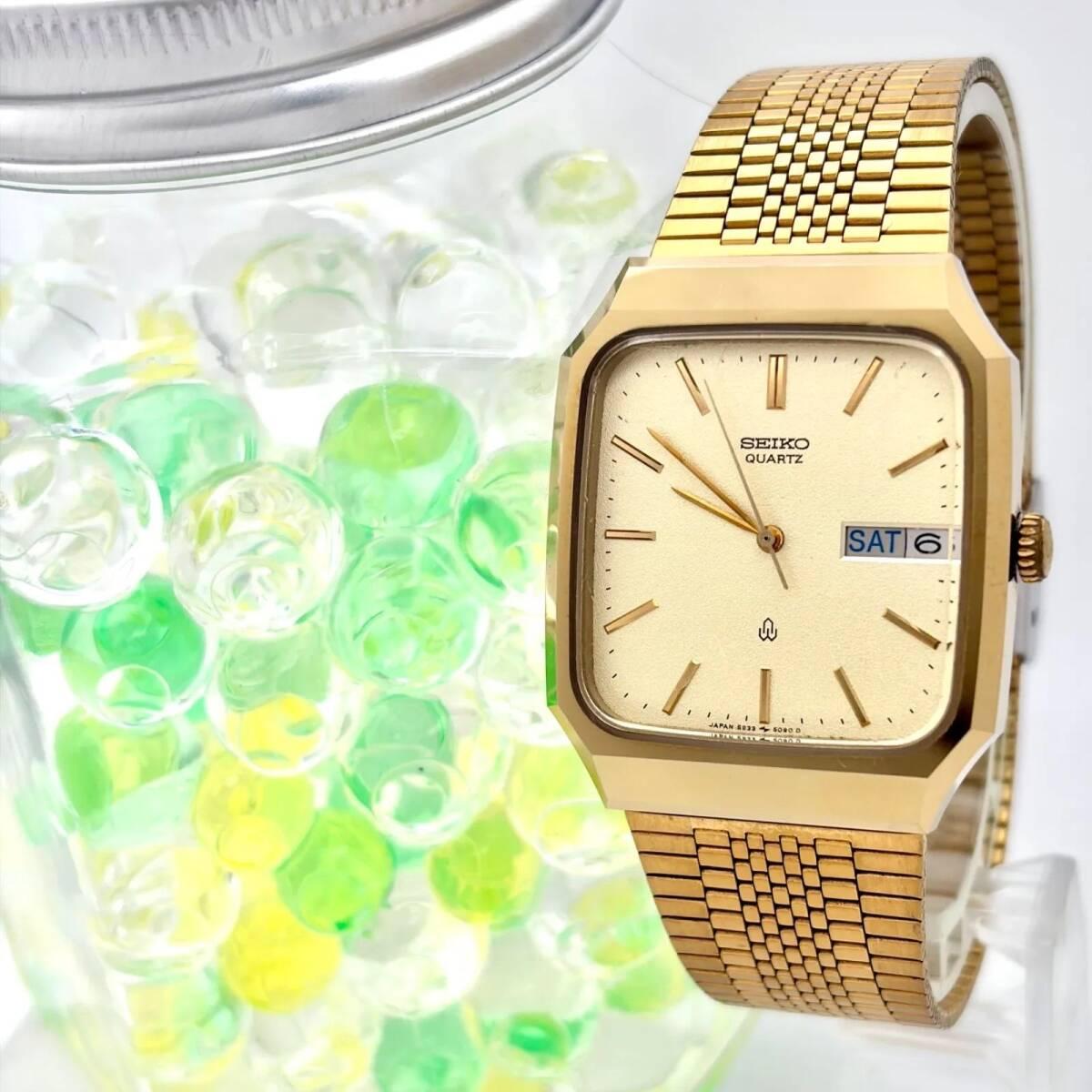 [New Battery] SEIKO Men s Watch Gold Octagon Day Date 5933-5080 1N6481