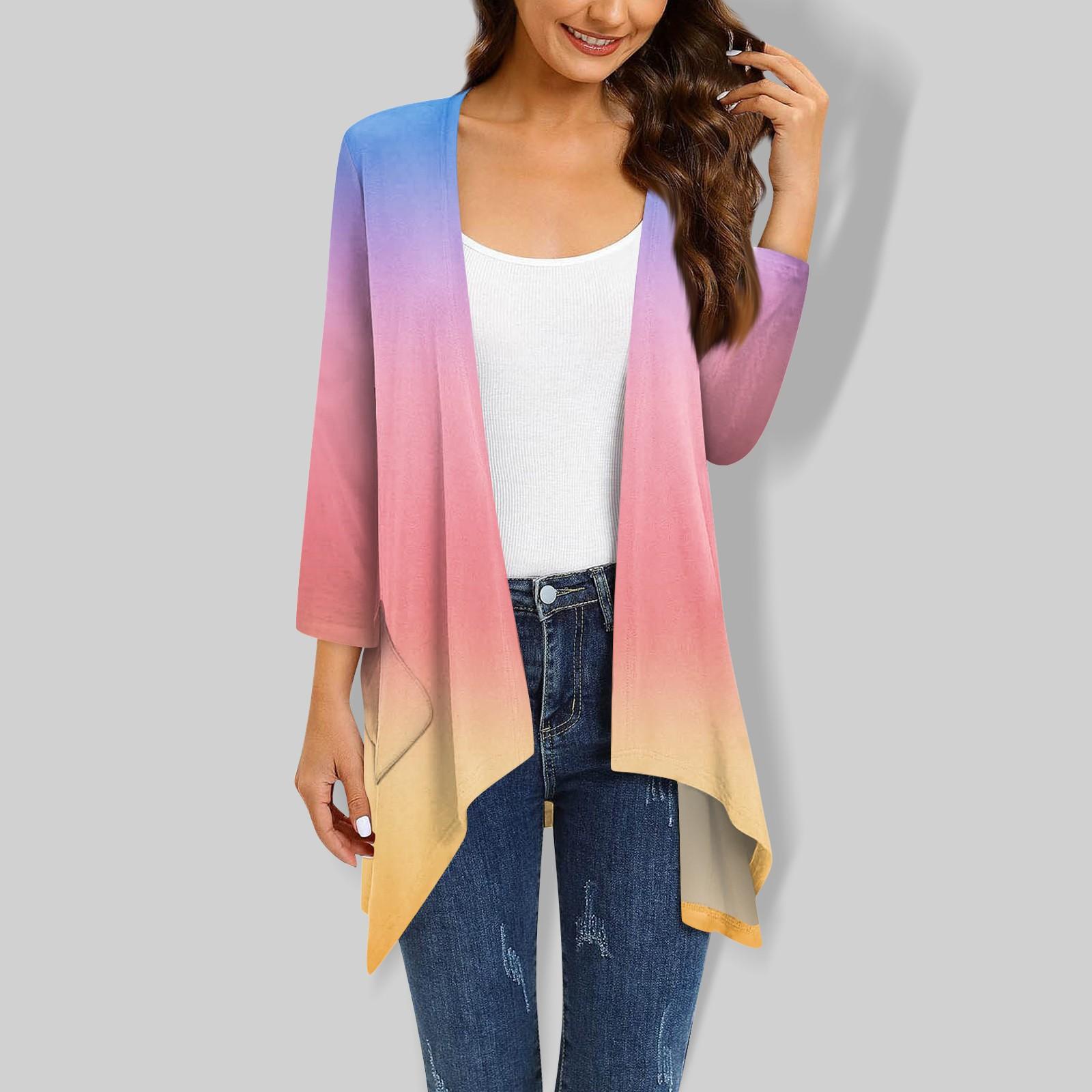 

Женский кардиган неправильной формы с градиентным принтом и рукавами три четверти, куртка с карманами XXXXL жёлтый