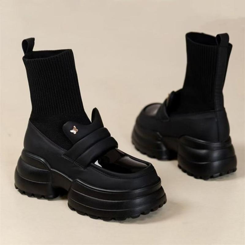 High-value Thick-soled Socks Boots Women's Autumn New Round Head High-heeled Elastic Boots Small Short Boots Fashion Single Boots