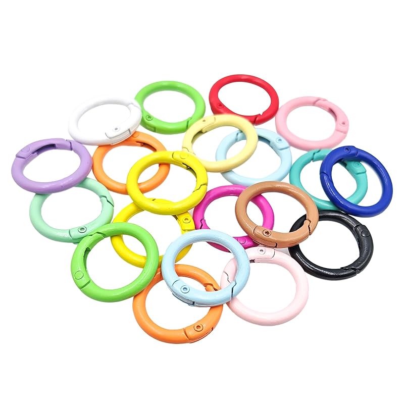 

[BEAUTY PLAYER] key ring round carabiner 20 pieces random color Diameter 2.3cm Wire diameter 0.34cm Jump ring Metal fittings eggplant gold key ring