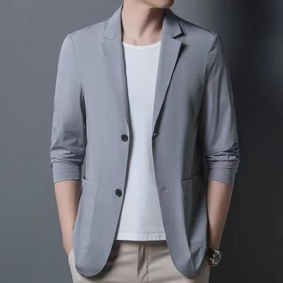 Men's Autumn 2023 Casual Suit: Trendy Large-Size Flat Lapel Solid Color Jacket