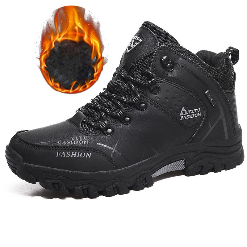 Men's Waterproof Leather Hiking Boots - Insulated, Mid-Top, Cold-Proof for Autumn and Winter
