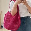 Summer Casual Large Capacity Woven Shoulder Bag For Women Girls Knitted Hollow Out Beach Straw Bag Handmade Crochet Tote Bag