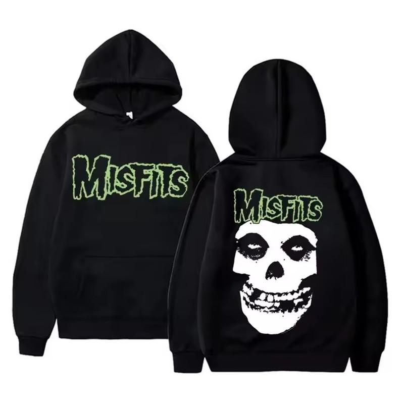 Horror Punk Misfits Totenkopf Grafikdruck Hoodie Herren Gothic Vintage Lockere Kapuzenpullover Männlich Fleece Baumwolle Kleidung Herren Rock Sweatshirt