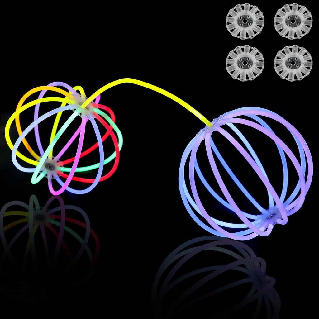 CINECE Light Chemical Fluorescent Glow Cheering Sticks with Connecting Perfect for Concerts and 8 Colors Sticks, Lights, Bracelets, Glow-in-the-Dark