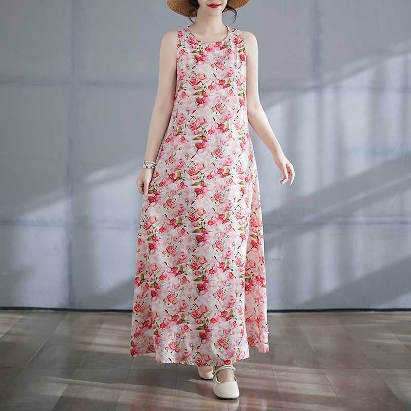 New Long Skirt Summer Sleeveless Round Neck Printed Dress