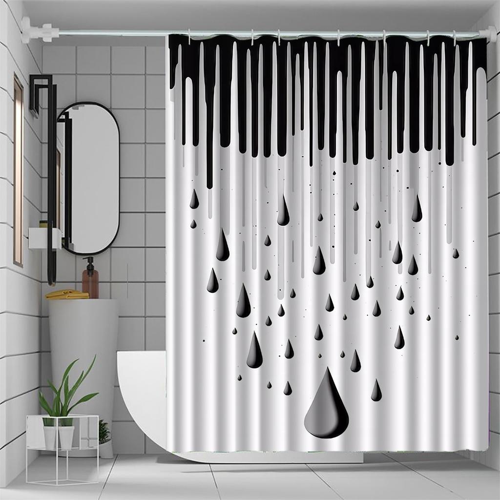 Svartvit Regndroppe Duschdraperi Droppande Färg Design Badrumsinredning Vattentäta Gardiner Modern Konststil