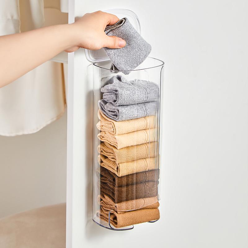 Punch-Free Wall-Mounted Trash Bag Storage Box - Transparent Plastic Wrap Sleeve Organizer for Kitchen