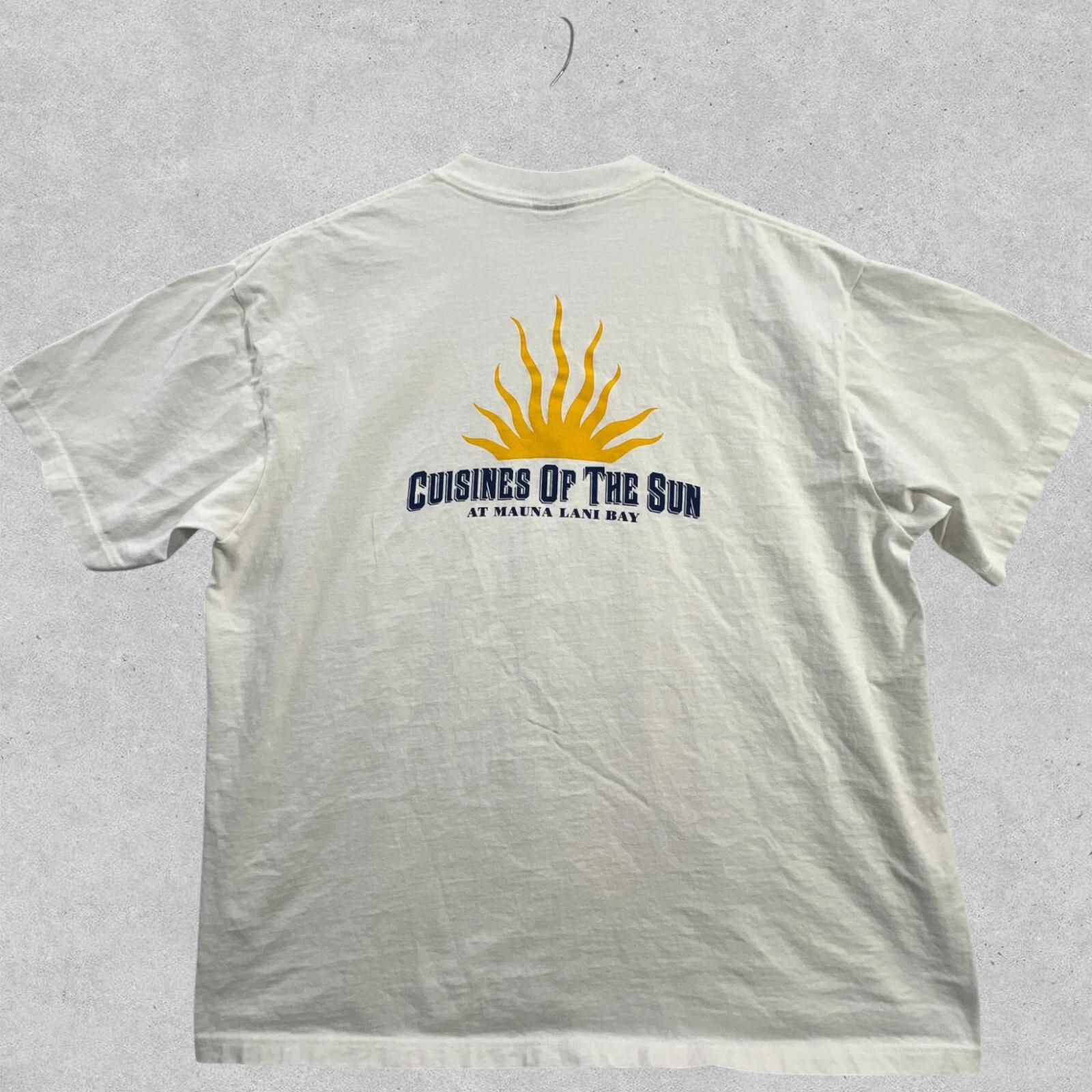 

Vintage Cuisines Of The Sun T Shirt Mens XL White Mauna Lani Bay Hawaii Tee USA XL