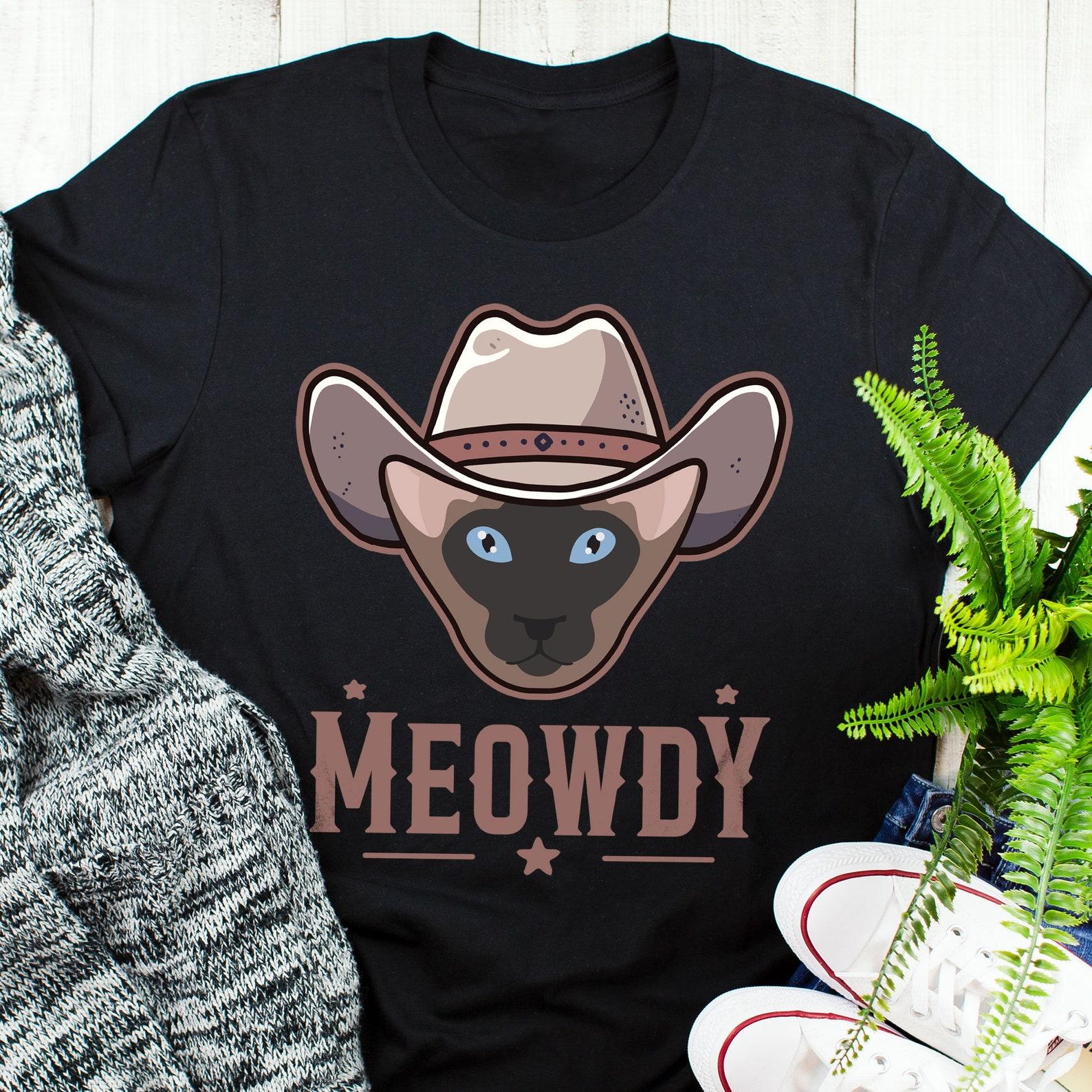 Oriental Shorthair Meowdy Shirt, , , Funny Cowboy Cat Lover Gift, Cute Howdy T-shirt, Pet Cat Mom, Dad Tee, Western Yeehaw Bicolor 100