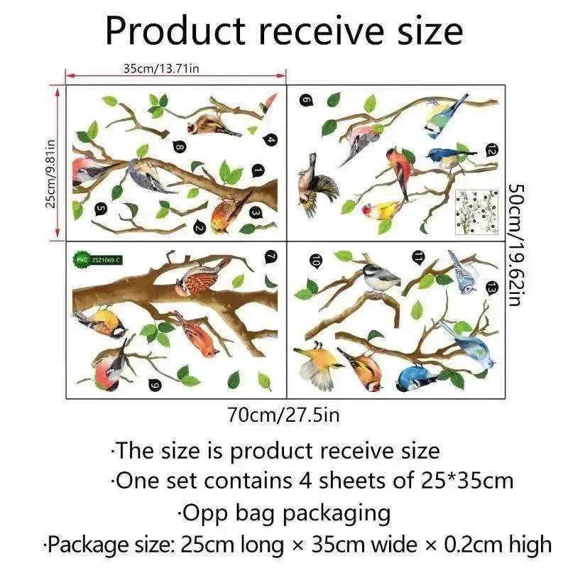 Creative Chinese Style Vintage Bird Sticker Living Room Sofa Wall Decor Stickers Mural Art 3D Tree Branch Green Leaves Stikers