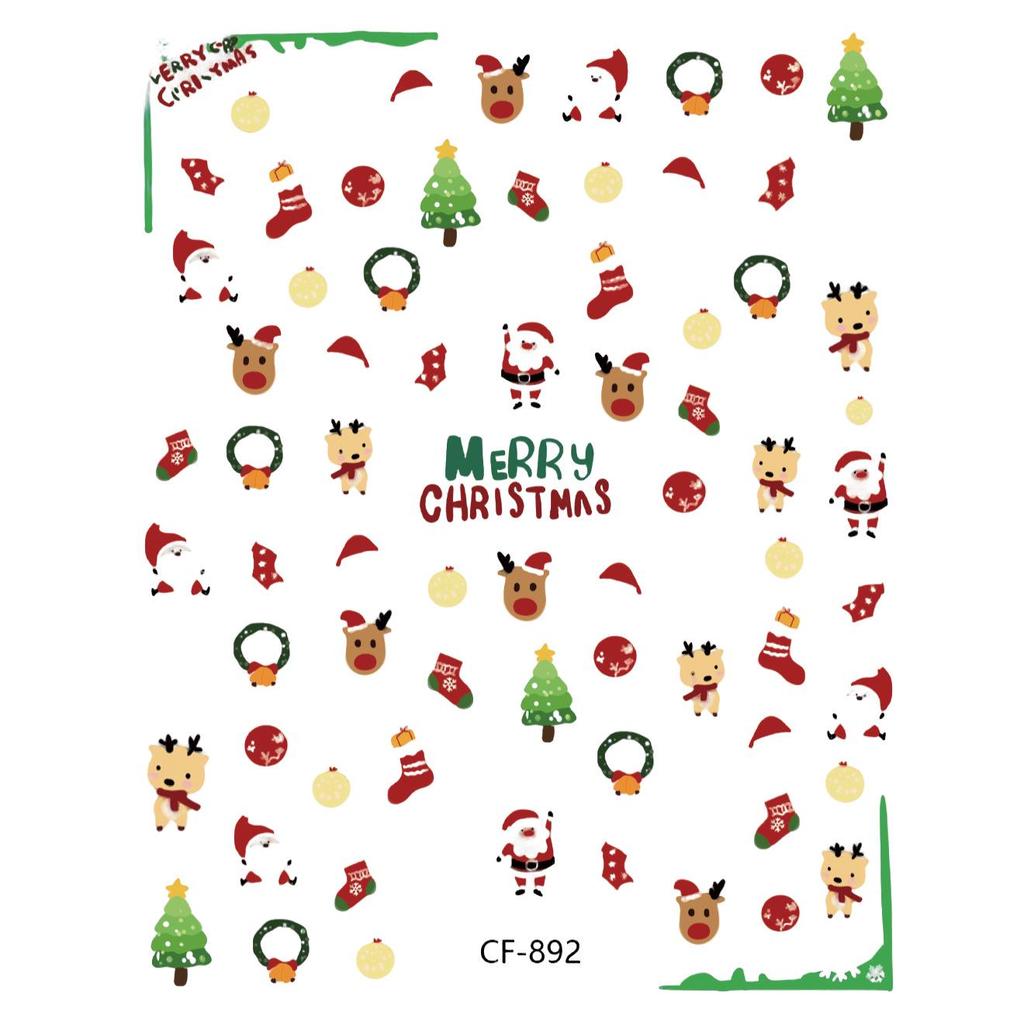 3D Weihnachten Nagelsticker: Weihnachtsmann, Rentier, Schneemann & Schneeflocken Dekorationen