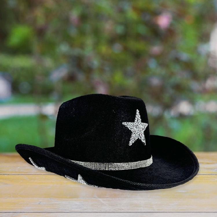 Sequined Star Glittering Top Hat Large Brim Fedoras Hat for Stage Performances