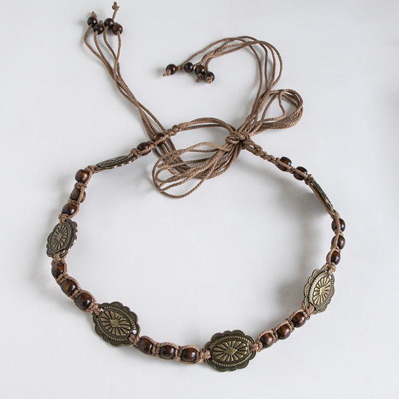 Boho Belt Ethnic Belt Hand-woven Wood Beads Leisure Vacation Waist Rope