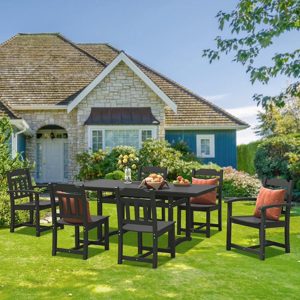 7 Pieces Patio Dining Set, Outdoor Rectangle Furniture Table and Chairs Set, All Weather Garden Furniture Table Sets, HIPS Patio Conversation Set, For