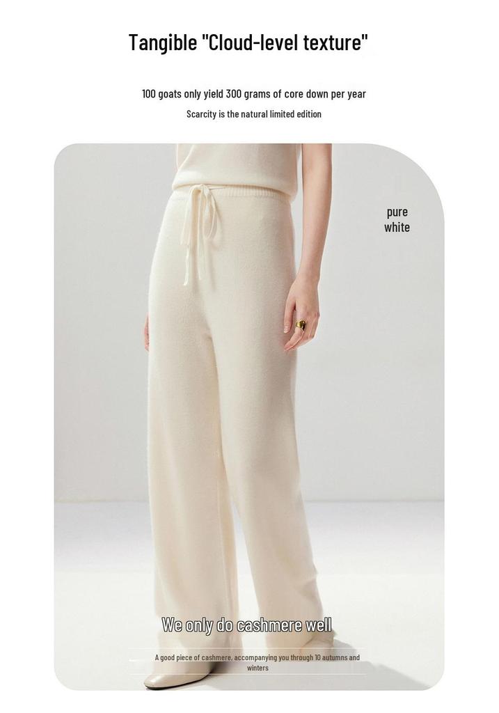 Lekasha Cashmere Women's High-Waisted Loose Knit Pants - Autumn/Winter Drawstring Style