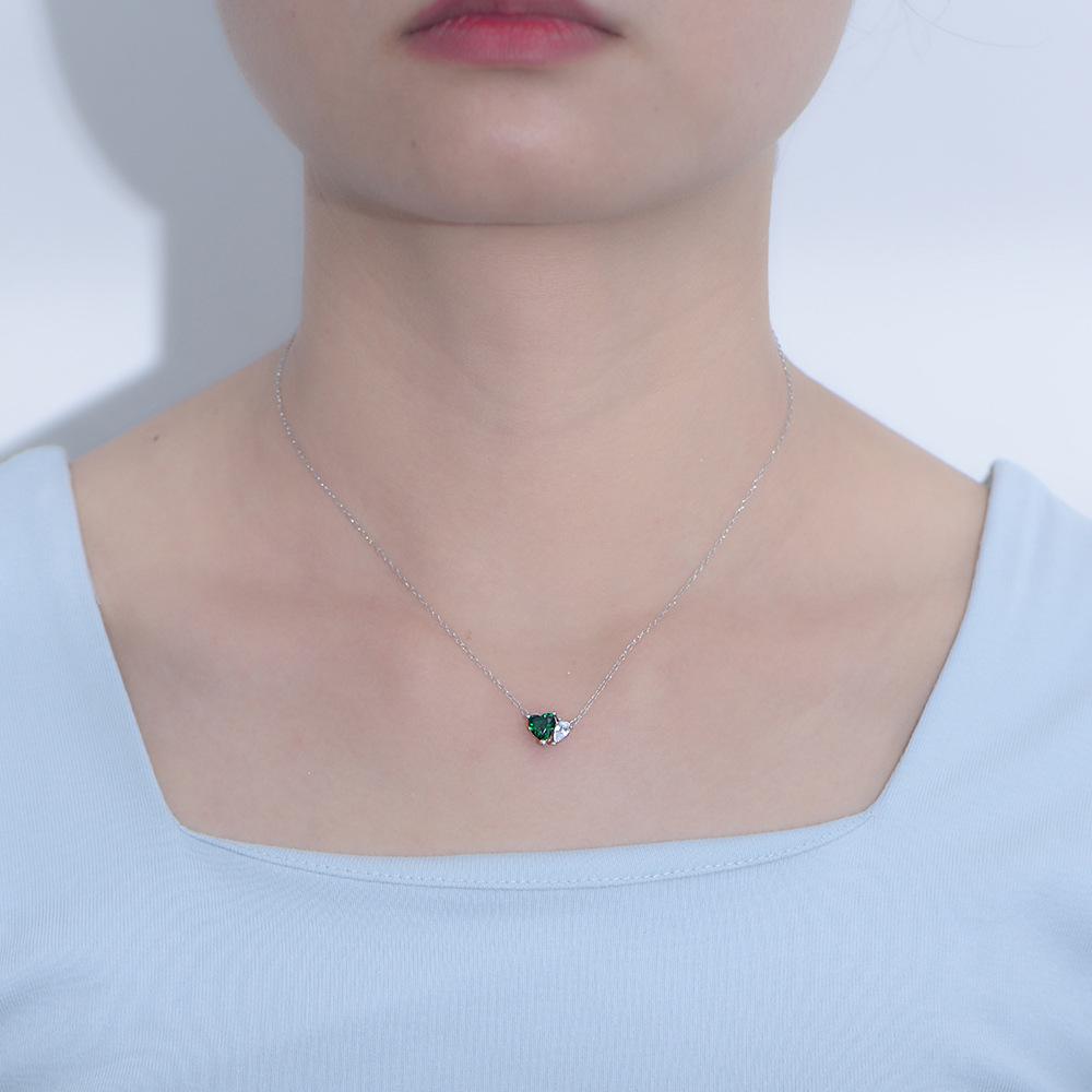 Fashion 925 Sterling Silver Emerald Green love Heart Water Drop Shape Zircon Pendant Gold Plated Necklaces Women