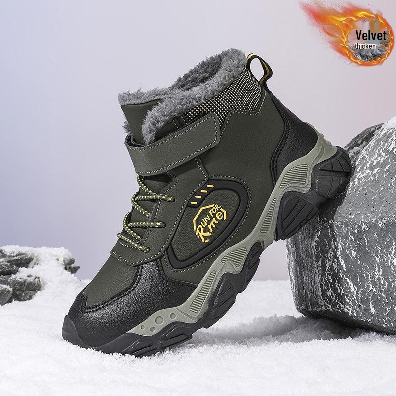 Warm Winter Leather & Velvet High-Top Hiking Boots for Kids