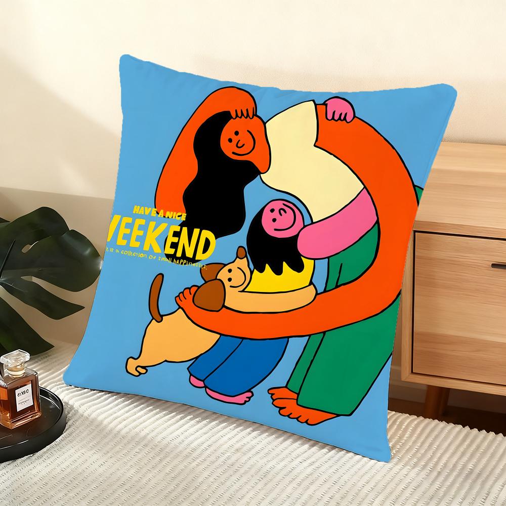 Flat Illustration Cushion Cover Silky Short Plush Home Sofa Cushion Cover - Invisible Zipper Home Decoration