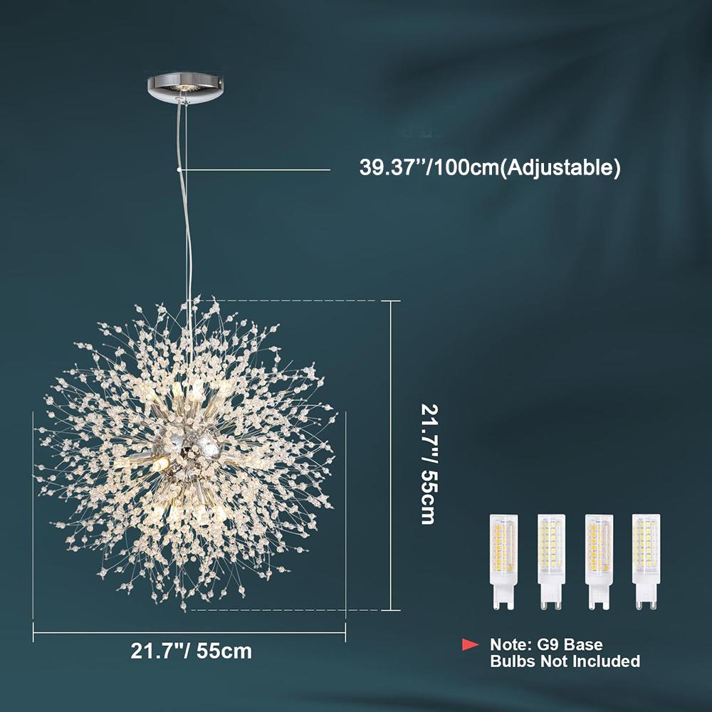 

Современные хрустальные люстры фейерверк, без диммирования, 12-ламповые хромированные потолочные светильники-спутники «Одуванчик», для спальни, гостиной 12 heads