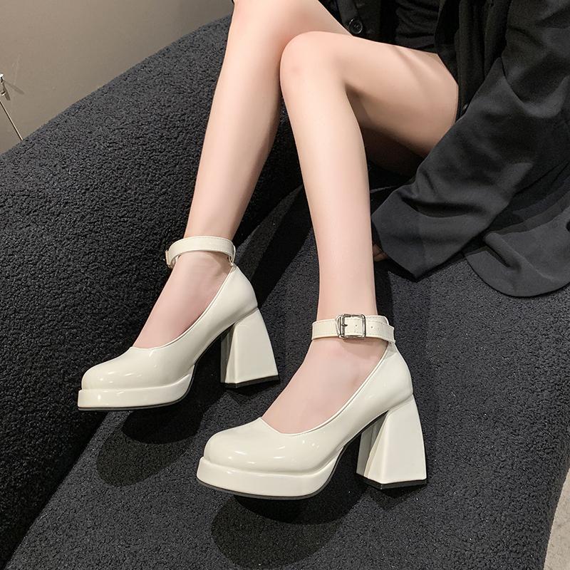 Fashion Spring New Coarse Heel Shoes Women Fashion Round Head Shallow Mouth with Thick Sole Anti-slip Wear-resistant High Heels