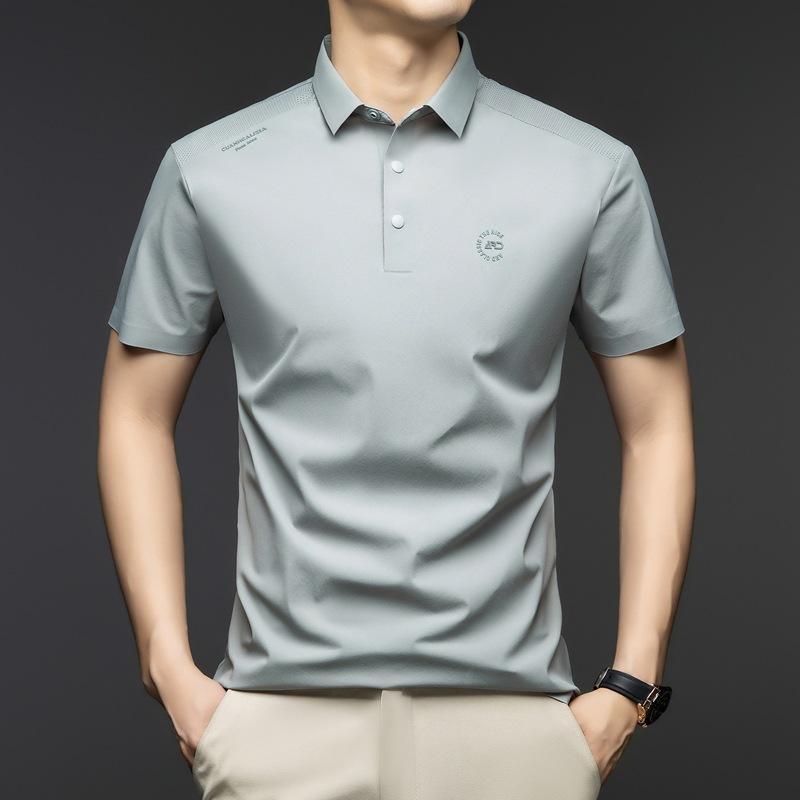 Polo Shirt Men'S Short-Sleeved Seamless Lapel-Neck Printed Business Casual T-Shirt Bottoming Shirt