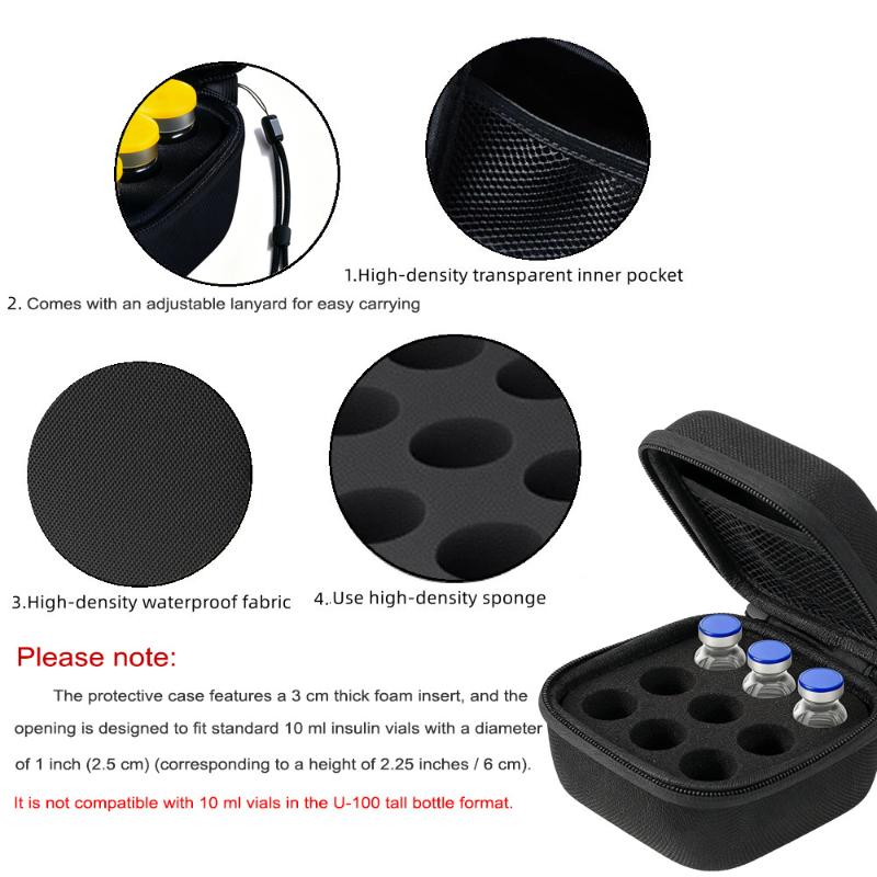 1Pcs Waterproof Dust-proof Essential Oil Case 10ML Insulin Vial Storage Case 9 Slots EVA Insulin Organizer Diabetes Care
