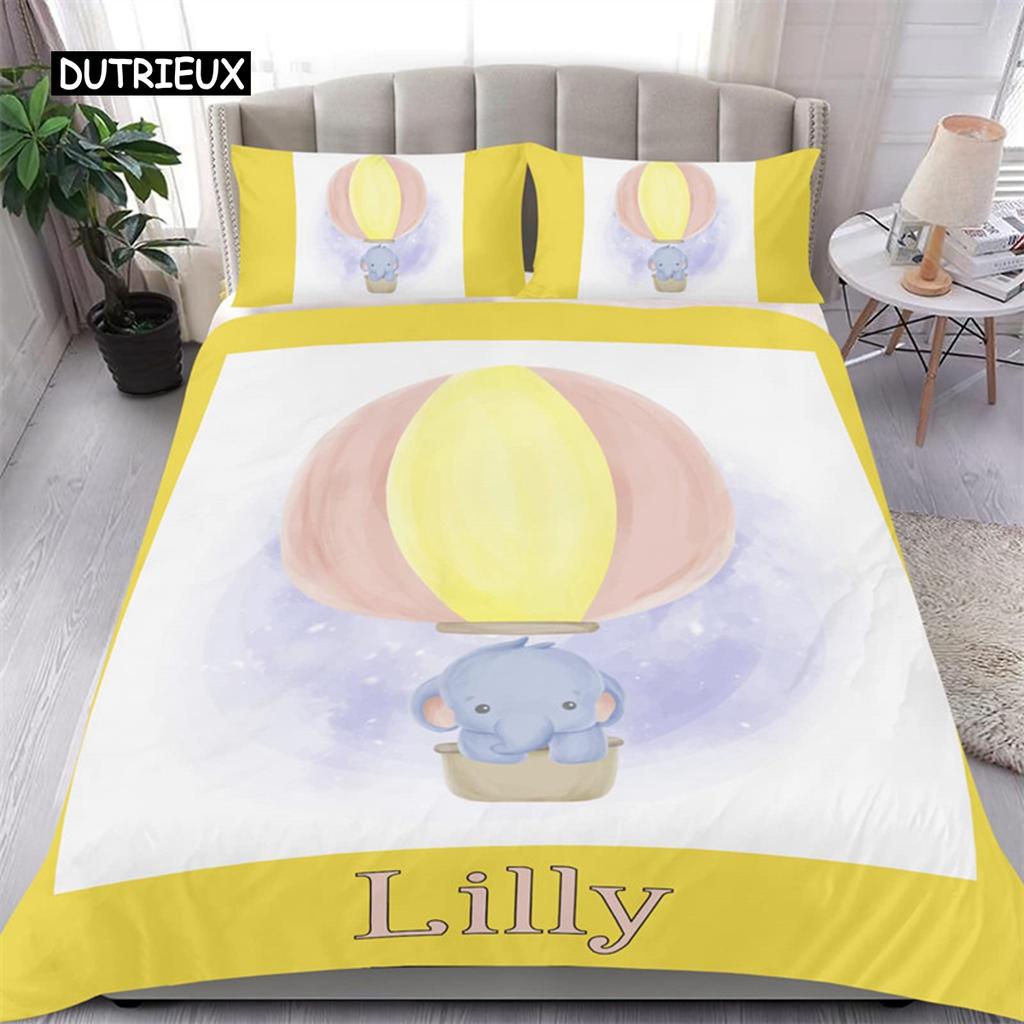 Cute Elephant Duvet Cover Set 2/3 Piece Cartoon Animal Bedding Set 3D Floral Comforter Cover Twin Full King For Boys Girls Gift