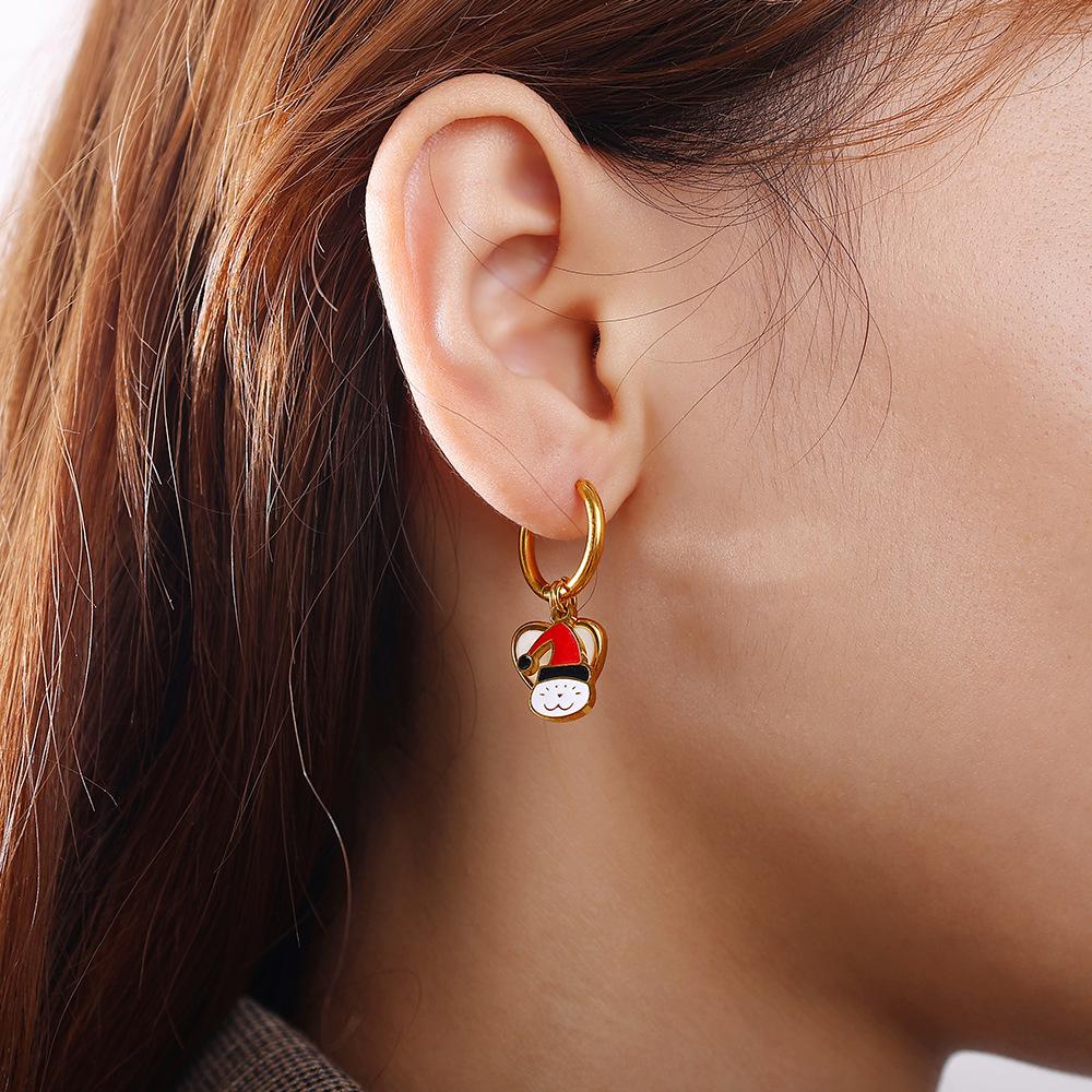 Christmas Wind DIY Pendant Earrings Stainless Steel Gold-plated Fun Pendant Combination Earrings Jewelry Women
