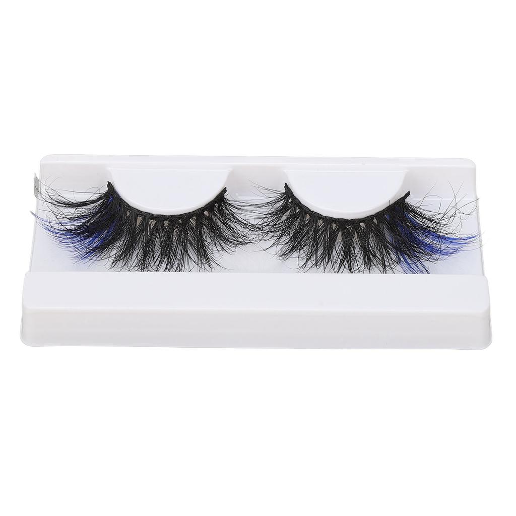 1 Pair 25mm Blue False Eyelashes Women Stylish Costume Party Reusable Long Curly Colored Fake Eyelashes 697A‑3C
