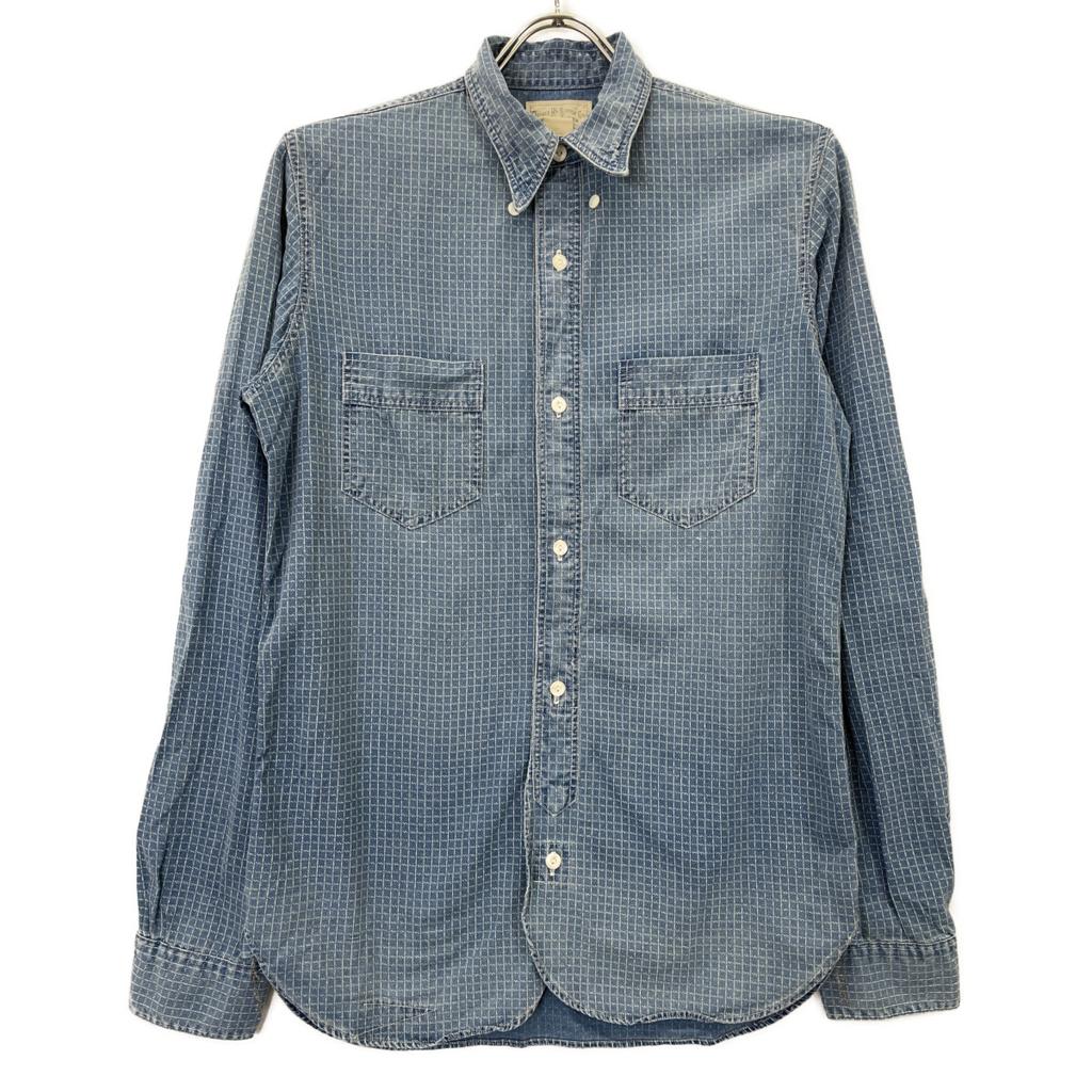 RRL Blaues Allover-Print Langarm-Denimhemd Tops XS blueUsed