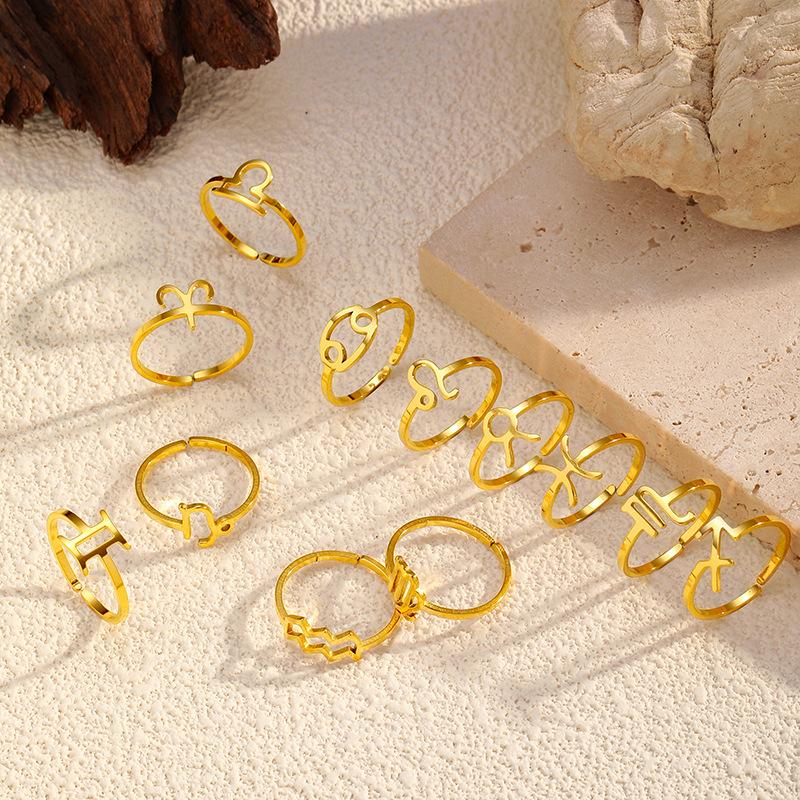 European and American plated stainless steel 18k gold personality creative simplicity 11 constellation opening adjustable titanium steel ring