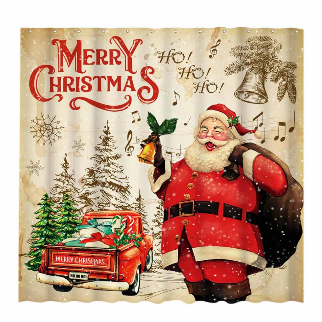 Christmas Santa Claus Shower Curtain Merry Christmas Shower Curtain Washable Fabric Shower Curtain Funny Winter Bathroom Decor