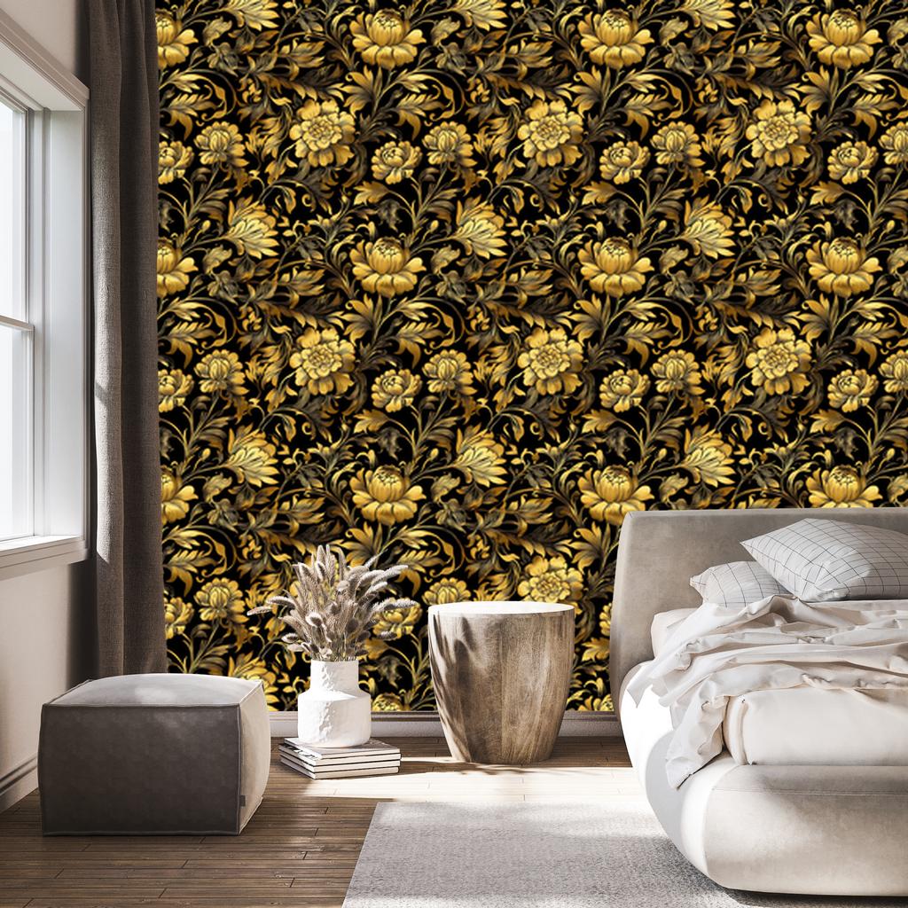 Wallpaper Golden Hibiscus Ochre and Gold, Ochre Background 50x1000