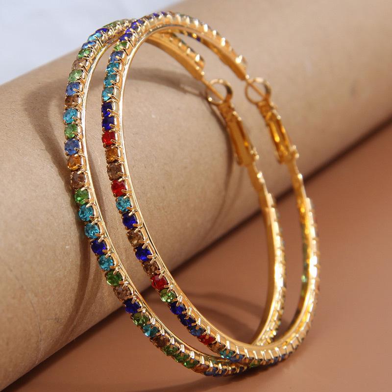 Neue Schmuck Einfache Metall Kupfer Diamant Farbe Große Kreis Ohrringe Europäischen und Amerikanischen Kreis Ohrringe, Ohrringe