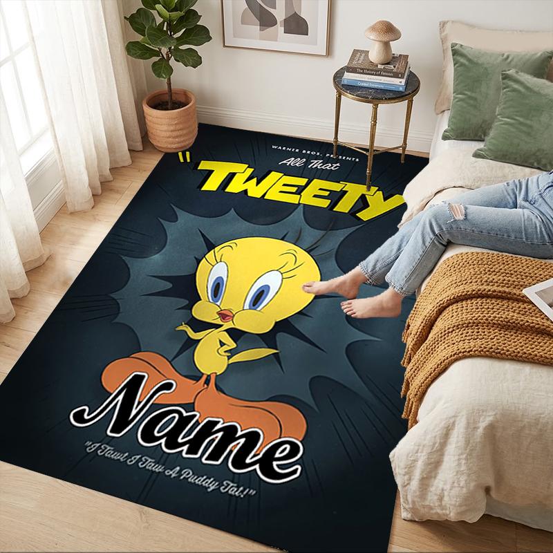 Custom Name Tweety Bird Living Room Non-Slip Area Rug Soft Carpet for Bedroom Kids Playroom Sofa Office Home Decor Doormat