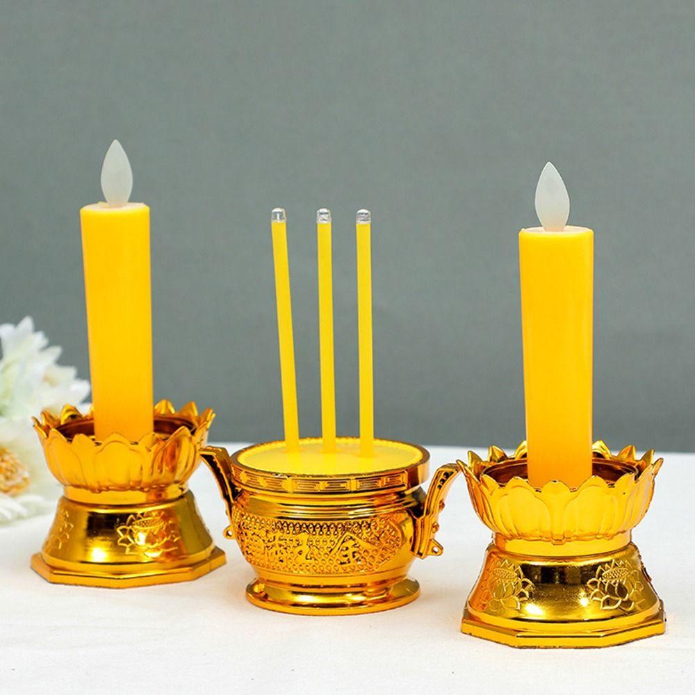 Plastic Lotus Candle Set Gold White Electronic Candlestick Set  Desktop Ornament