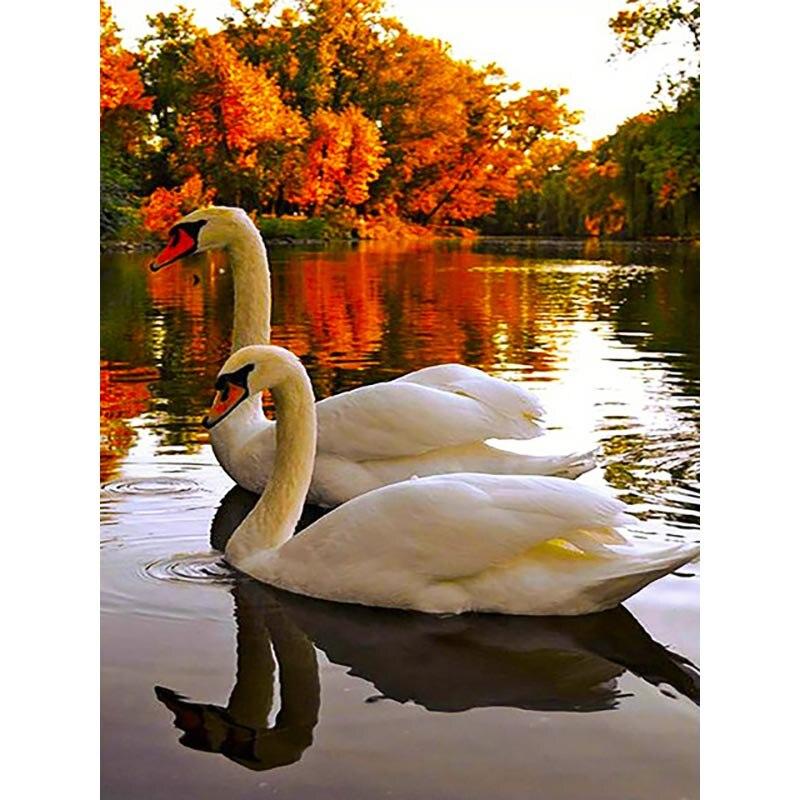 5D DIY Diamond Painting Dusk View Diamond Embroidery Swan Animal Cross Stitch Full Round Drill Manual Art Home Decor Gift