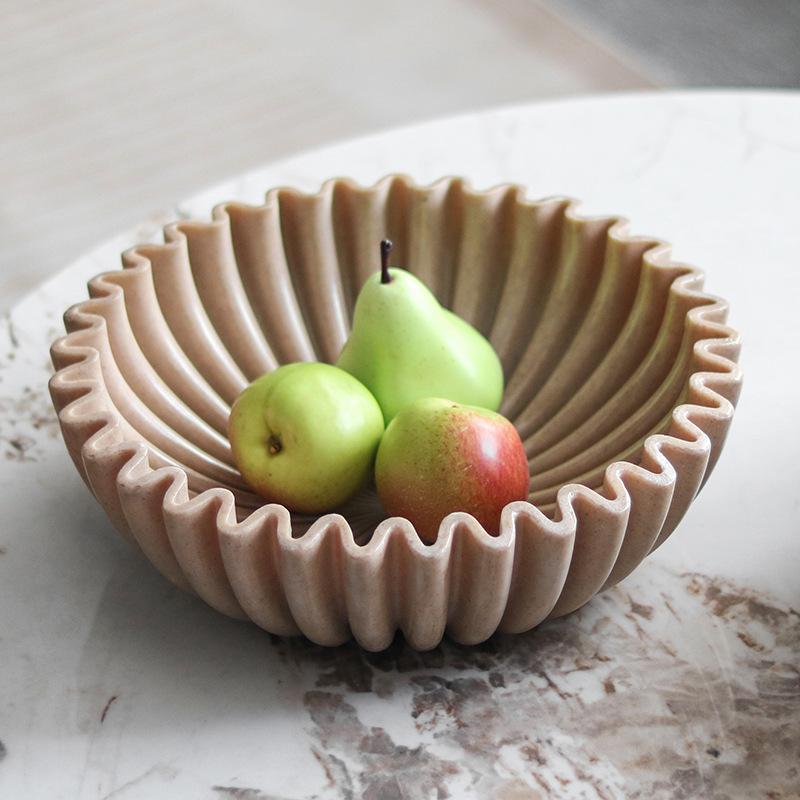 Nordic Style Grooved Ruffled Fruit Bowl Ornament - Creative Art Display for Model Room Decoration