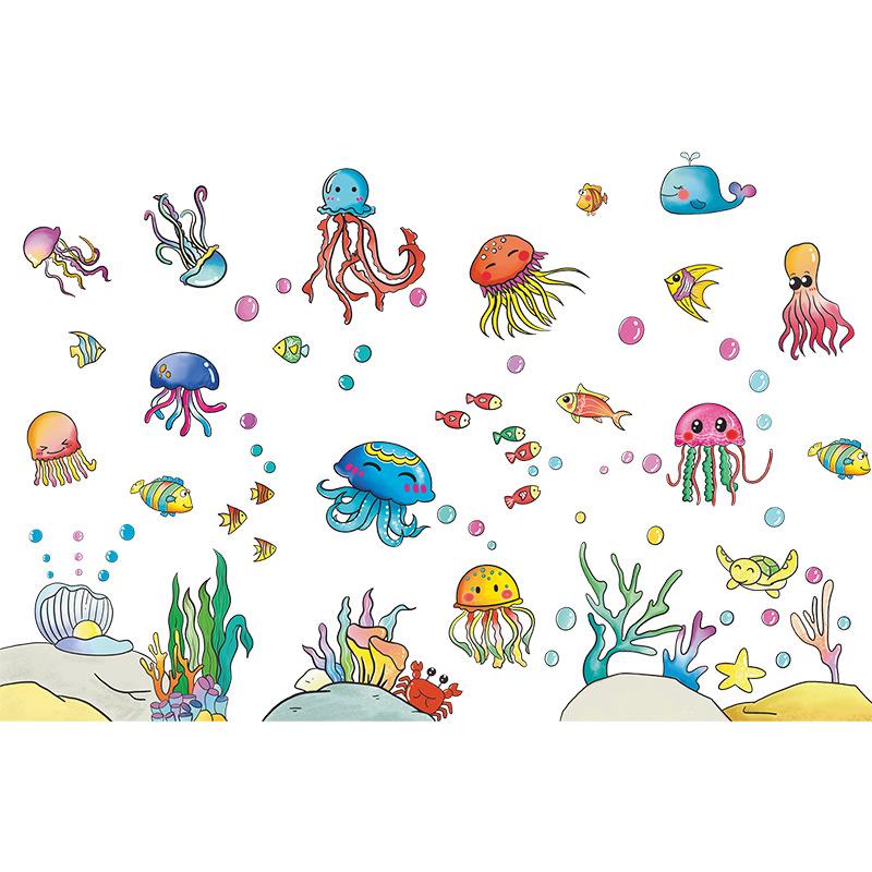 

Cartoon Jellyfish Paradise Wall Sticker Self-Adhesive Removable for Kids Room Bathroom Home Decor 30x90cm*2pcs різнокольоровий