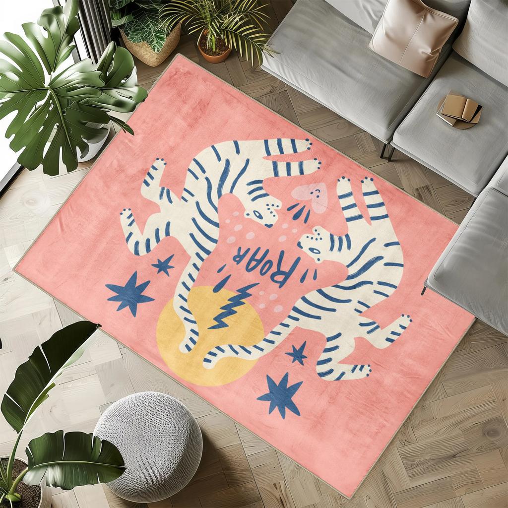 Pink Tiger Area Rug Animal Theme For Bedroom Fashion Decorative Rug Living Room Large Anti-slip Carpet for Corridor Bedroom Mat