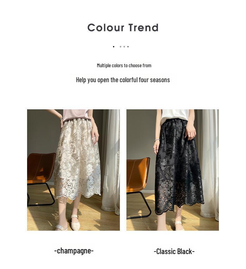 Summer 2025 High Waist A-Line Lace Midi Skirt