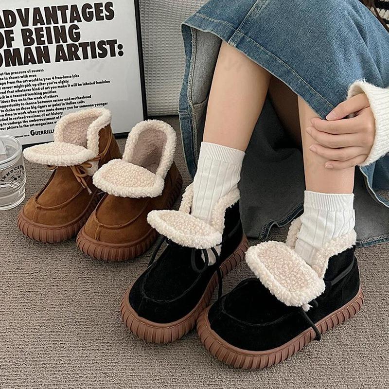 Winter Retro Pelzig Dickbesohlt Lässige Schnee-Kurzstiefel für Damen Mode Vielseitig Warm Weich Bequem Plüsch Baumwollstiefel