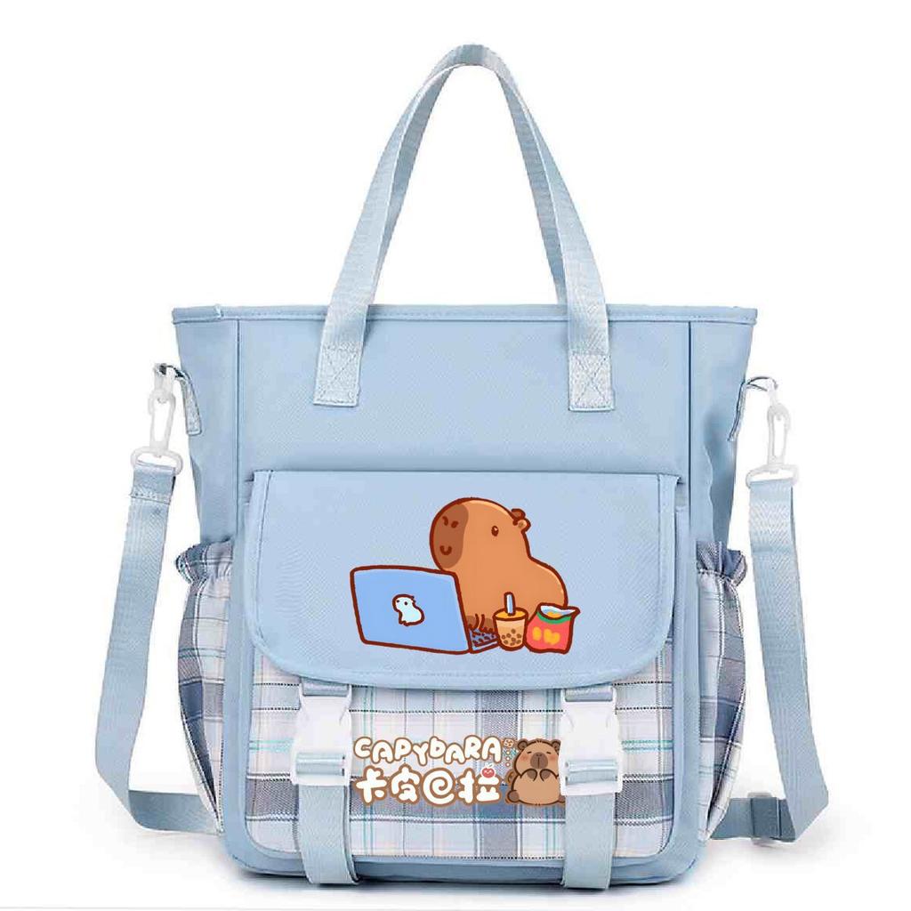Crossbody bag, primary school, junior high school schoolbag, male and female students tutoring bag, cute kapibara large-capacity shoulder bag.