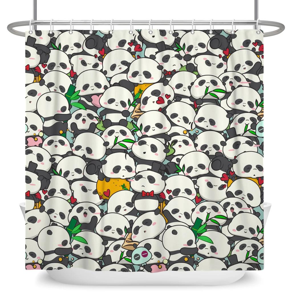 Animal Panda Cartoon Funny Shower Curtains Waterproof Polyester Green Bamboo Plants Printing Shower Curtain for Bathroom Decor