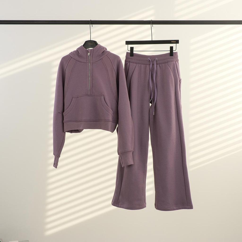 Women's Fleece Half-Zip Hoodie Set: Versatile for Yoga, Cycling, and Casual Wear.