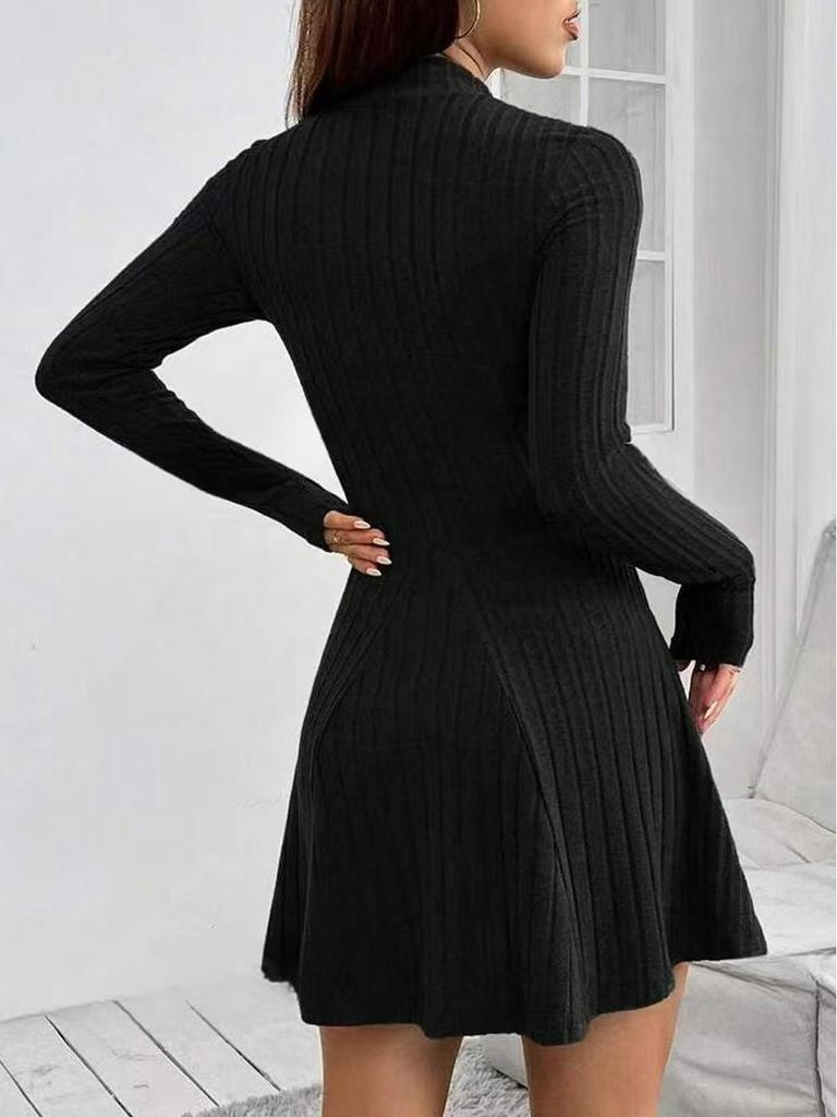 2025 Autumn/Winter Slim Fit Waist-Cinching A-line Long Sleeve Dress